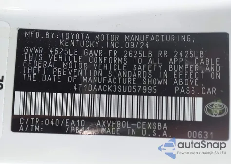 2025 Toyota Camry Se z USA, uszkodzony, nr VIN 4T1DAACK3SU057995